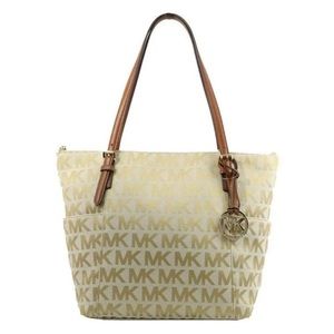 $248 Michael Kors Jet Set Jacquard color- Camel / Leather Travel Tote BRAND NEW